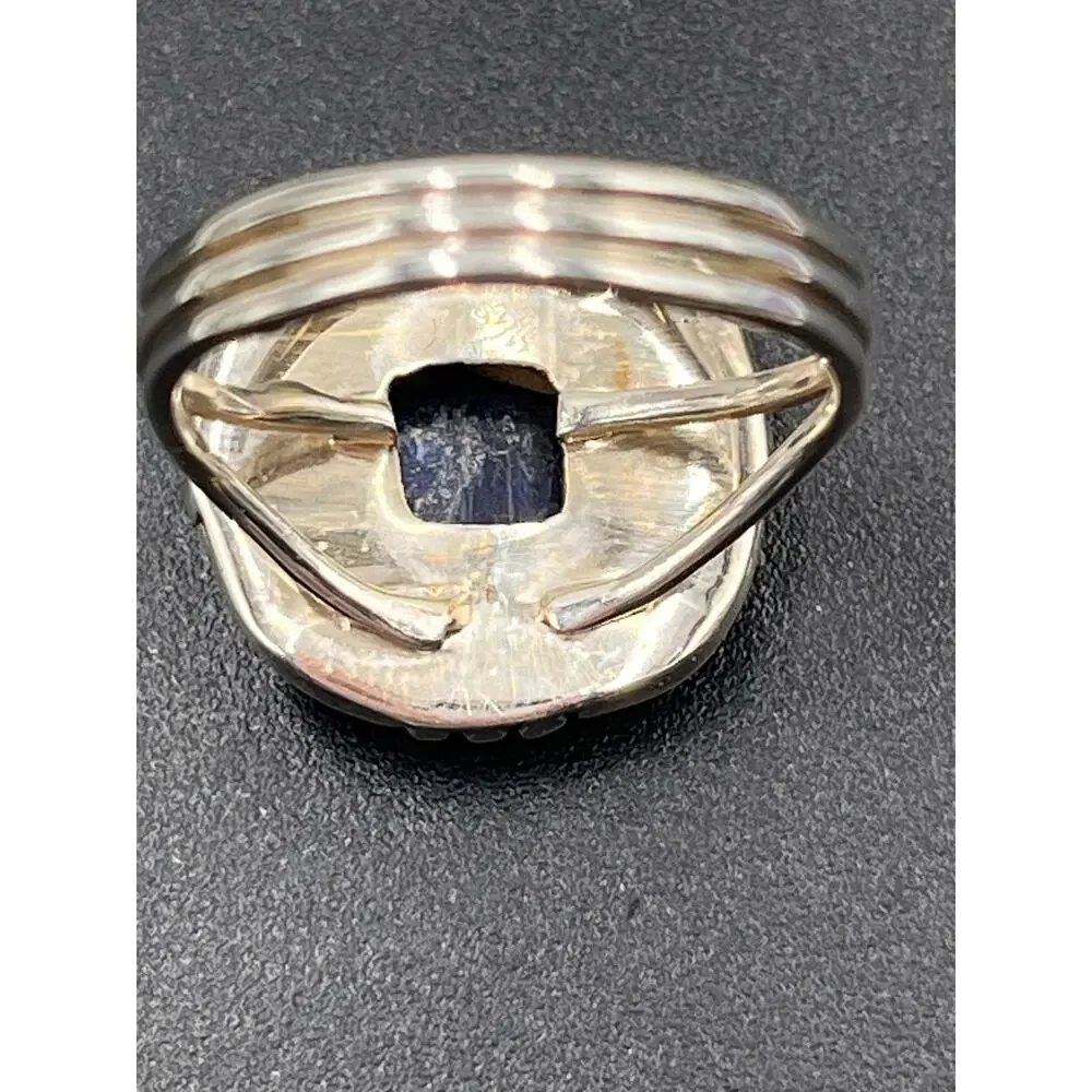 Artisan Twisted Sterling Silver Cushion Cut Deep Blue Kyanite Stone‎ ring Sz  9